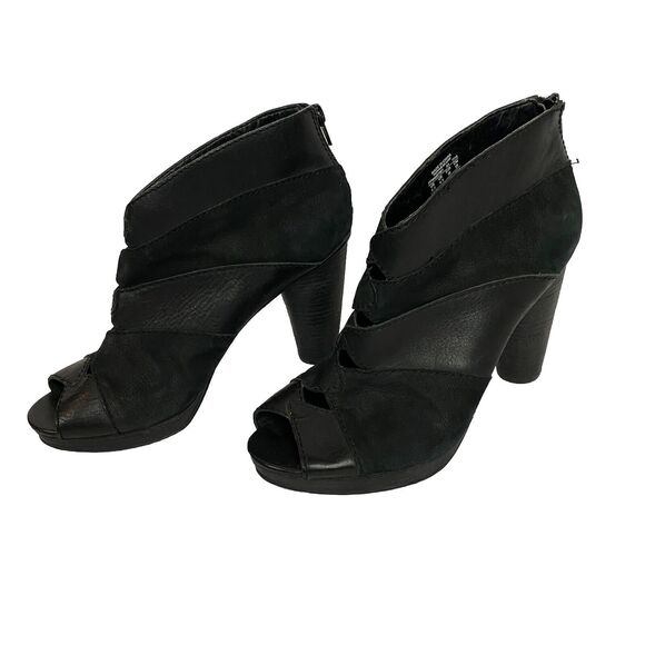 Fossil Bobbi Peep Toe Ankle Boots Booties Women’s Size 8.5 Black Leather - Picture 2 of 13